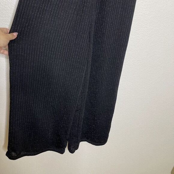 Minkpink Jumpsuit Small Black Shimmer Short Sleeve Ribbed Twist Front Lined Zip - Picture 10 of 16